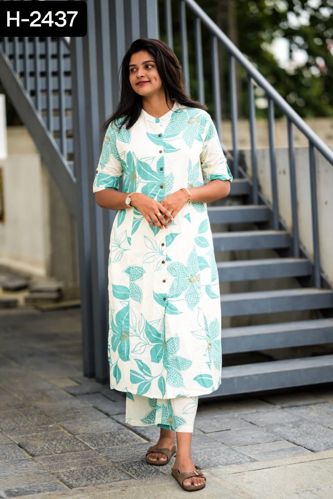 Floral Printed Button-Down Kurti Set