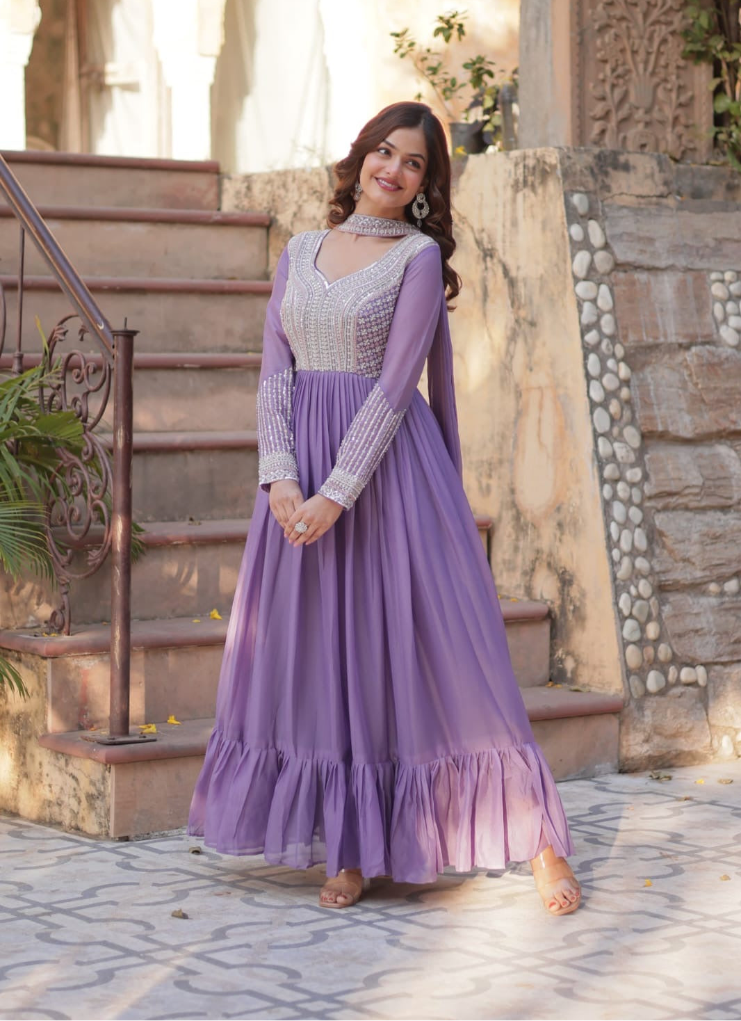 Graceful Embellished Georgette Gown with Dupatta