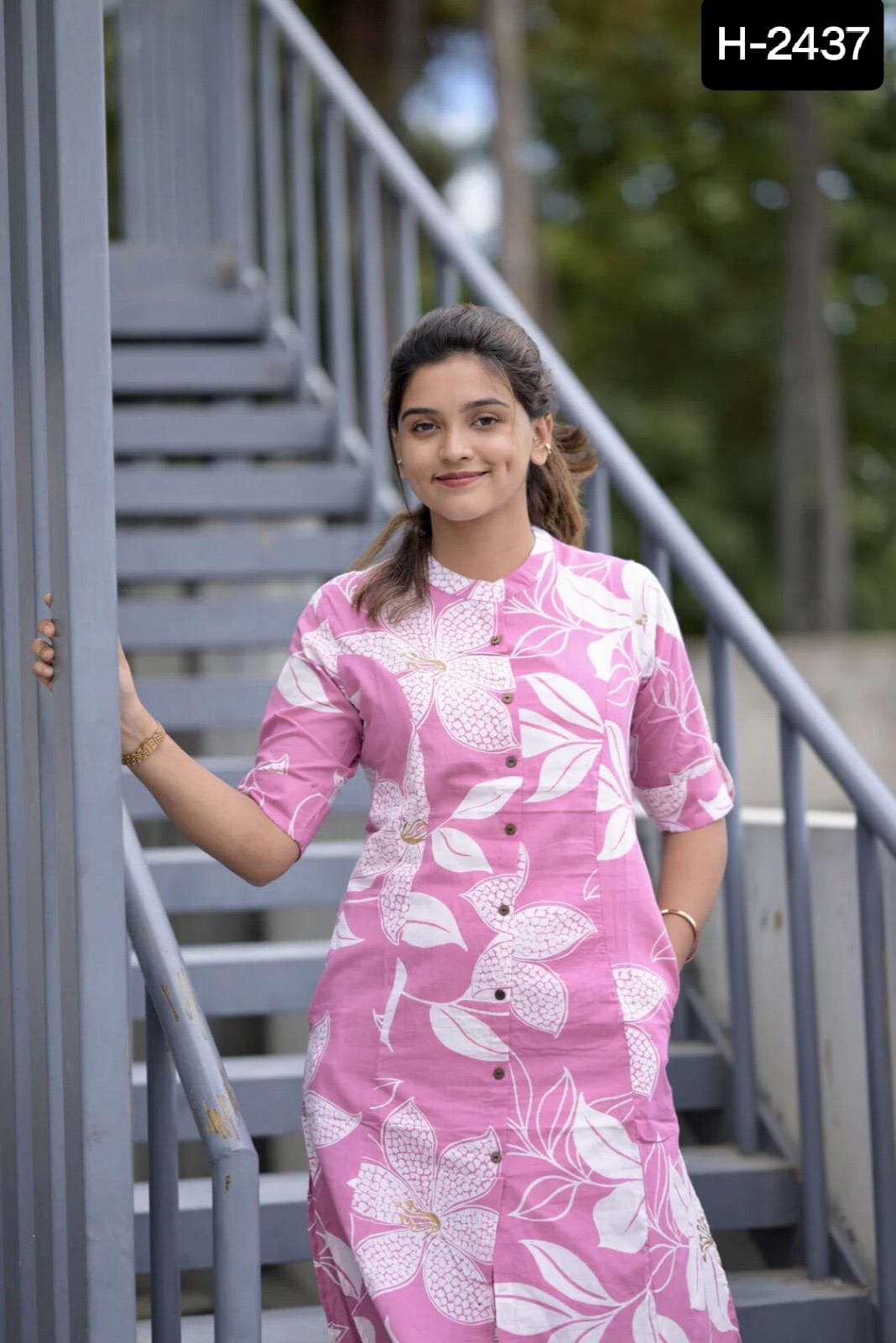 Floral Printed Button-Down Kurti Set