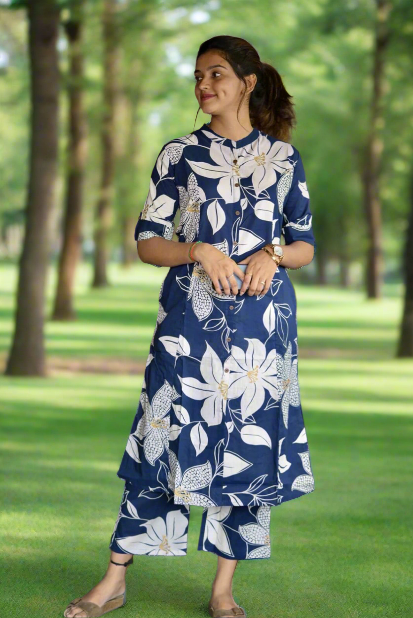 Floral Printed Button-Down Kurti Set