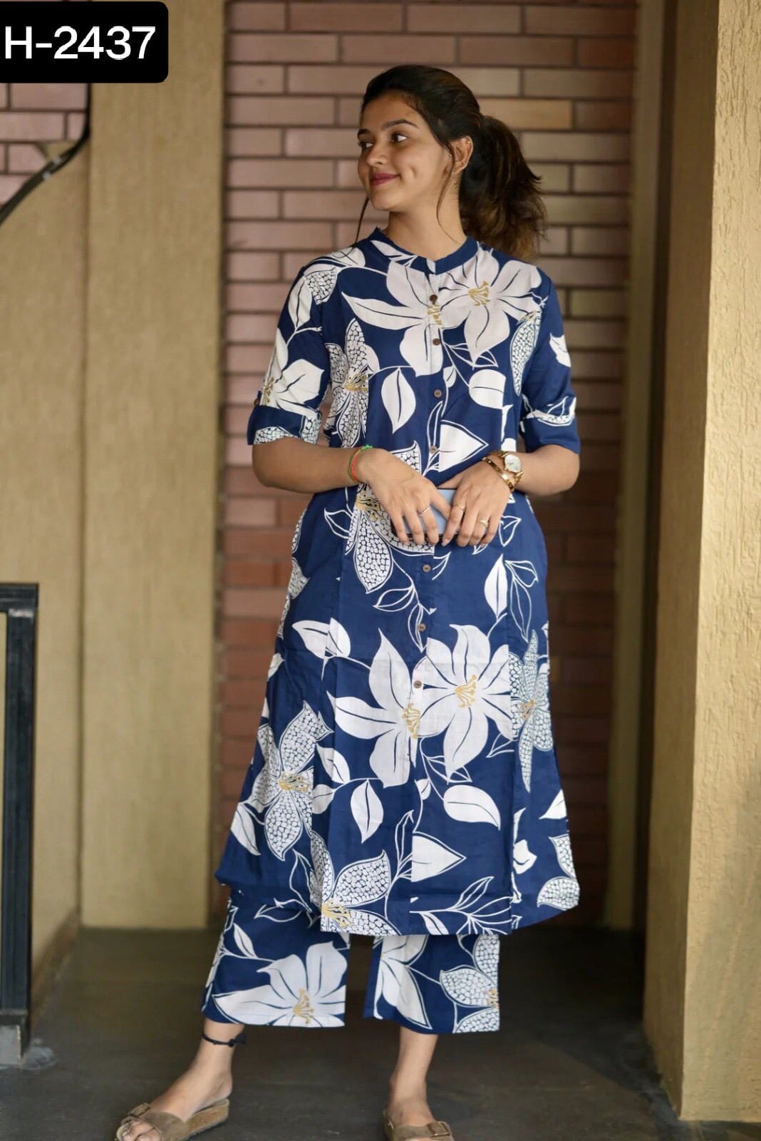 Floral Printed Button-Down Kurti Set