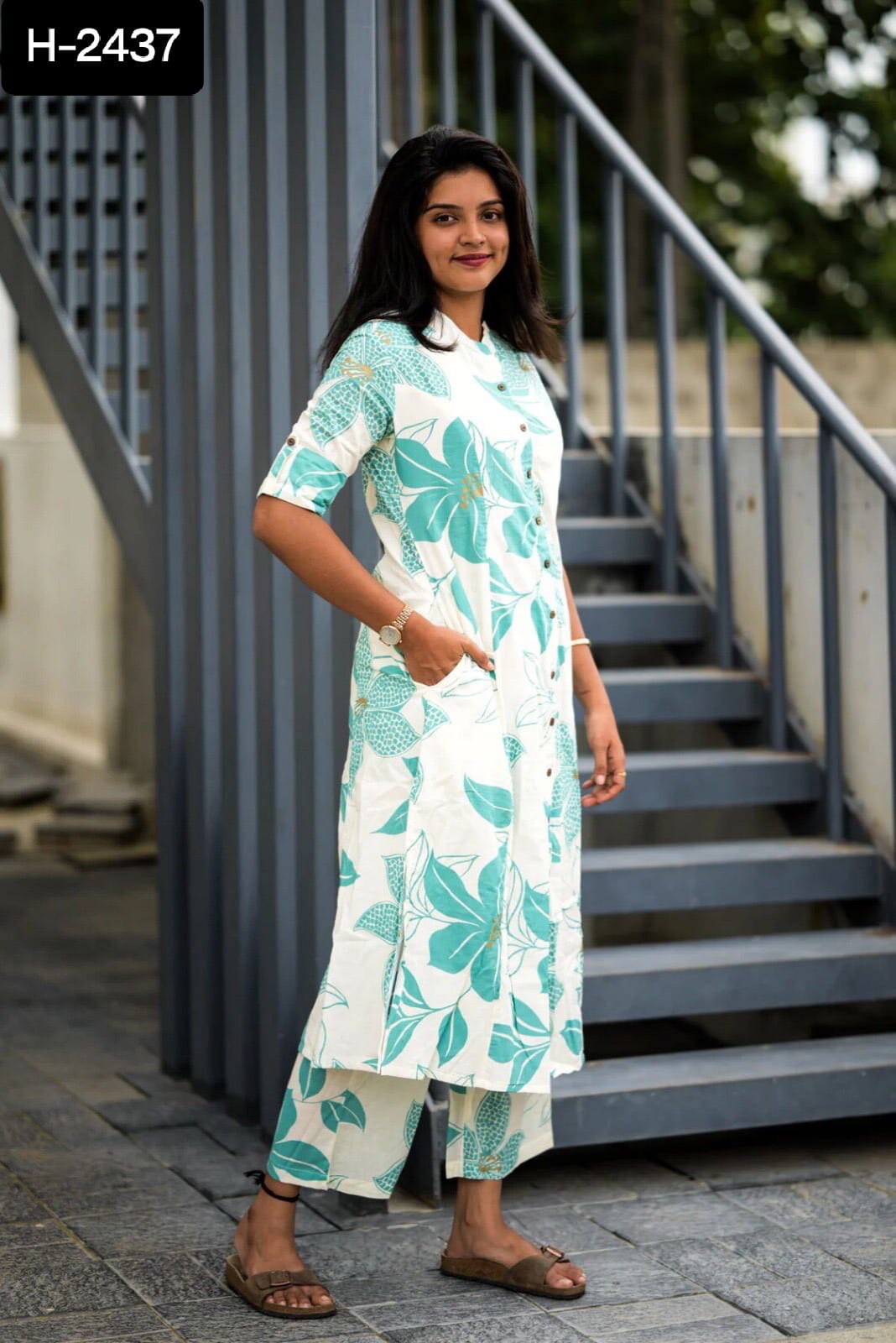 Floral Printed Button-Down Kurti Set